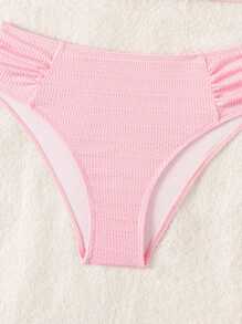 Swim Vcay Summer Women's Solid Color Pleated Sexy Bikini Set For Beach Holiday - Pink - View 5