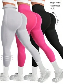 Gameset SHEIN Sport Quần legging thể hình lưng cao màu trơn dành cho nữ để mặc hàng ngày - Nhiều màu - Xem 1