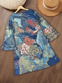 Đầm dài tay cổ chữ V in họa tiết thời trang dành cho nữ - Nhiều màu - Xem 2