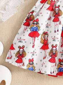 1入嬰兒女寶寶可愛卡通圖案荷葉邊無袖連衣裙，適用於日常穿著、攝影和遊戲，夏季 - 白色 - 查看 5