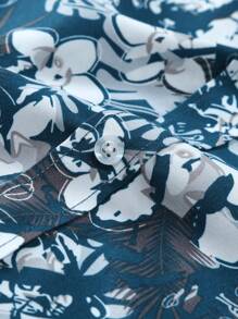 Manfinity Roughcore Men Floral Print Vacation Casual Long Sleeve Shirt, Men Blue And White Floral Button Down Shirt, Fall - Multicolor - View 8