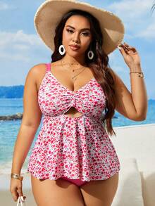 SHEIN VCAY 大尺碼小花束麻花紋夏日沙灘泳衣套裝 - 彩色 - 查看 5