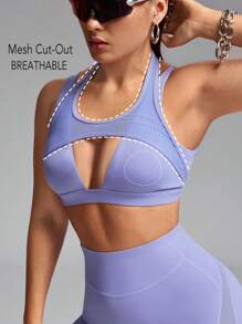 Innovista Innovista Solid Color Mesh Cut Out Sports Bras ,Summet Outfits Matching, Daily Casual & Workout , Y2K Tank Tops - Violet Purple - View 2