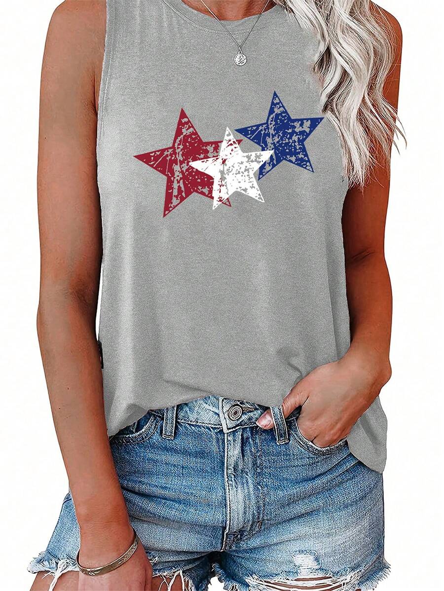 INAWLY Áo ba lỗ thông thường dành cho nữ nhân ngày quốc khánh Hoa Kỳ, trang phục mùa hè - Màu Xám nhạt - Xem 1