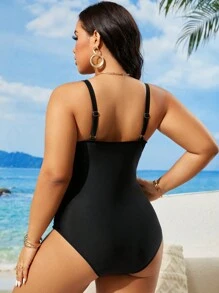 Swim Lushoire Plus-Size Summer Beach Contrast Mesh One-Piece Swimsuit, Full Coverage Swim Wear