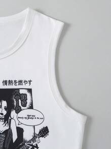 SHEIN Sommerliches Set für Tween Mädchen: Einfaches, bedrucktes Tank Top und ausgewaschene Denim-Hose