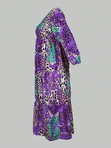 Orange Deep V-Neck Dress, Plus Size, Autumn/Winter - Purple - View 4