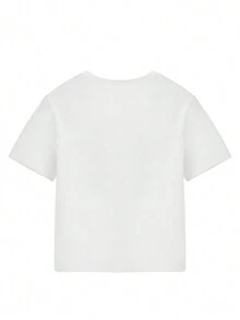 蝴蝶刺繡圓領短袖休閒T恤 - 白色 - 查看 2