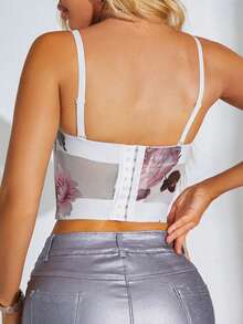 Áo nịt ngực Cami Top In hoa Bustier - trắng - Xem 2