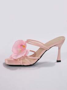 Sandalias de tacón alto con decoración floral, estilo europeo y americano, adecuadas para la playa, citas, ir al trabajo, banquetes y fiestas - Rosa - Ver 5