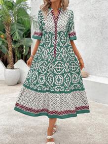 SHEIN Clasi Women's Vintage Style Printed Simple Everyday Dress - Multicolor - View 5