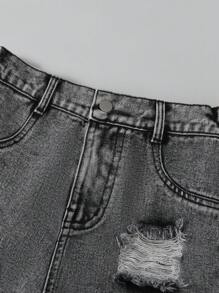SHEIN Sommerliches Set für Tween Mädchen: Einfaches, bedrucktes Tank Top und ausgewaschene Denim-Hose
