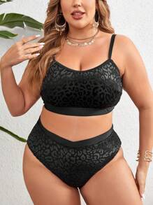 SHEIN Swim Curve Plus Size Simple Vacation Style Spaghetti Strap Bikini And Bikini Bottom Set,Summer Beach - Black - View 5