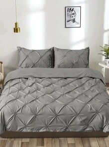 3pcs Twist Flower Pattern Polyester Bedding Set, Simple And Light Luxury Duvet Cover And Pillowcases Set, Suitable For All Seasons - Dark Grey - View 1
