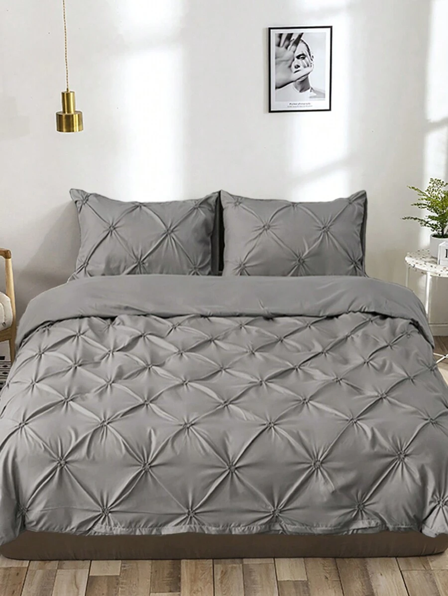 3pcs Twist Flower Pattern Polyester Bedding Set, Simple And Light Luxury Duvet Cover And Pillowcases Set, Suitable For All Seasons - Dark Grey - View 1