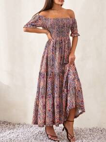 EURMUSE Women Mixed Print Long Dress - Brown - View 5