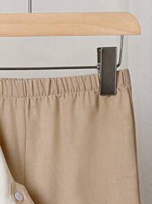 SHEIN Explorewe 男童立领长袖衬衫，袖口可折叠，裤子，网眼连帽背心套装，幼儿 - 卡其色 - 查看 6