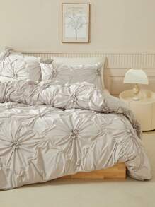 3pcs Elegant Simple Gray Fuxue Flower Microfiber Duvet Cover Set, Suitable For All Seasons - Grey - View 9