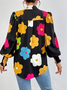 EMERY ROSE Women's Colorful Floral Printed Simple Daily Long Sleeve Shirt,Long Sleeve Tops Fall Cloth For Women - Black - View 2