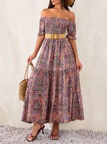 EURMUSE Women Mixed Print Long Dress - Brown - View 1