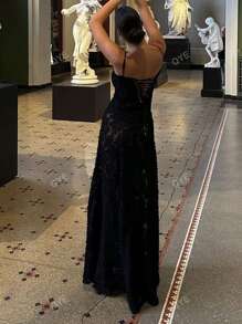 Damen Einfarbiges ärmelloses rückenfreies elegantes Partykleid mit Spaghettiträgern, Cocktail-/halb-formelles Kleid für Prom/Hochzeitsgäste, für Geburtstag, Abschluss, Dinner, Homecoming