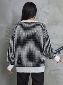 SHEIN Cottnline Women Black And White Sweater - Black and White - View 2