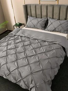 3pcs Twist Flower Pattern Polyester Bedding Set, Simple And Light Luxury Duvet Cover And Pillowcases Set, Suitable For All Seasons - Dark Grey - View 2