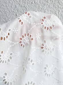 SHEIN Frenchy Plus Size Embroidered Commuter French Style Women's Shirt With Binding Straps - White - View 7