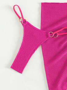 SHEIN Swim Frauen einfarbiges Halfter Modische Bikini Set mit speziellem Stoff, Sommer Strandbekleidung, 3-teiliges (Bikini, Unterteil und passender Überrock) Badeanzug Set