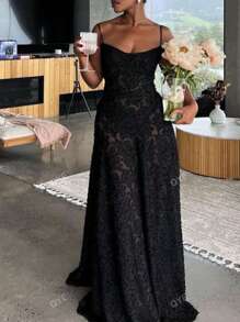 Damen Einfarbiges ärmelloses rückenfreies elegantes Partykleid mit Spaghettiträgern, Cocktail-/halb-formelles Kleid für Prom/Hochzeitsgäste, für Geburtstag, Abschluss, Dinner, Homecoming