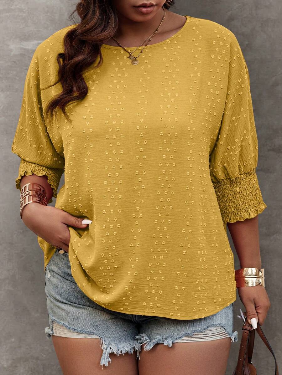 EMERY ROSE Plus-Size Women's Solid Color Simple Daily Shirt Fall - Mustard Yellow - View 1