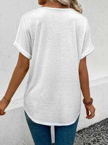 SHEIN LUNE Women's Solid Color Round Neck Batwing Short Sleeve T-Shirt