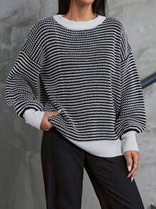 SHEIN Cottnline Women Black And White Sweater - Black and White - View 5