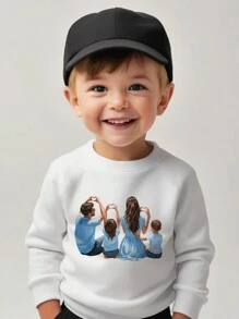 Figures & Text Printed Long Sleeve Fleece Round Neck Sweatshirt For Young Boys, Daddy And Me Matching (2 Pieces Sold Separately) - White - View 4
