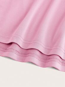 SHEIN Essnce Plus Size Nữ Mùa Hè Thời Trang Thể Thao Đi Lại Đa Năng 3 Màu Đen Kaki Trắng Slim Dài Bể - Hồng - Xem 4