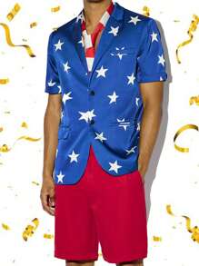 Manfinity VCAY 2pcs Father's Day Men Beach Outfits Party Sexy Business And Casual Usa Top Flag Shorts Men Suits Independence Day - Multicolor - View 1