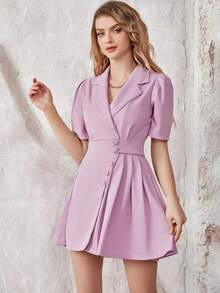 UNIQUE21 Lapel Collar Button Front Blazer Dress - Purple - View 4