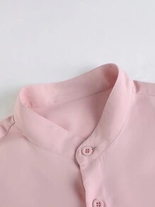 Men's Linen-Like Palm Tree Print Single-Breasted Short Sleeve Shirt And Drawstring Pants Set, Cozy Outfits - Baby Pink - View 4