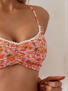 Swim Mod Women's Summer Beach Floral Print Ruched Sexy Bikini Set, Random Print - Multicolor - View 5