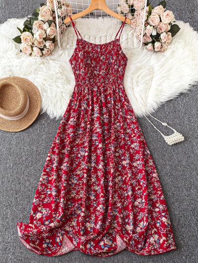 Breezaya Plus Size Women's Boho Ditsy Floral Holiday Casual Long Cami Dress For New Year Women Outfit, For Summer