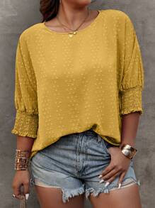 EMERY ROSE Plus-Size Women's Solid Color Simple Daily Shirt Fall - Mustard Yellow - View 4