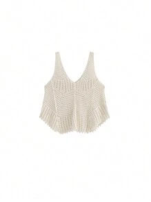 Solid Hollow Out Sweater Vest