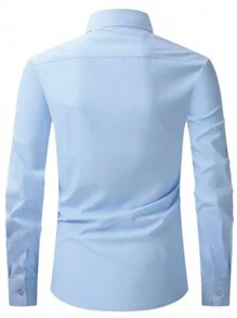 Men Solid Pocket Patched Shirt - Baby Blue - View 2