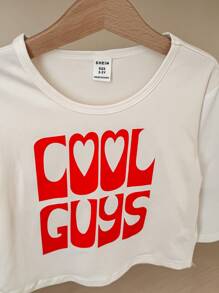 SHEIN 男童圓擺有趣字母拼接韓版長袖上衣，多用途