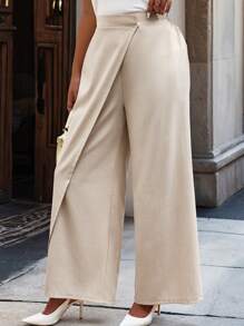 Calvaya Women's Plus Size Solid Color Simple Daily Pants Fall Cloth For Women - Apricot - View 3