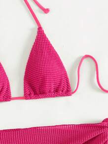 SHEIN Swim Frauen einfarbiges Halfter Modische Bikini Set mit speziellem Stoff, Sommer Strandbekleidung, 3-teiliges (Bikini, Unterteil und passender Überrock) Badeanzug Set