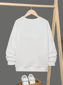 Figures & Text Printed Long Sleeve Fleece Round Neck Sweatshirt For Young Boys, Daddy And Me Matching (2 Pieces Sold Separately) - White - View 2