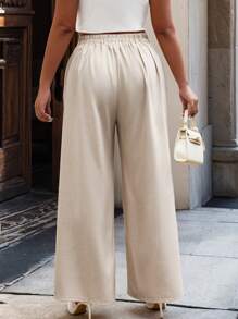 Calvaya Women's Plus Size Solid Color Simple Daily Pants Fall Cloth For Women - Apricot - View 2