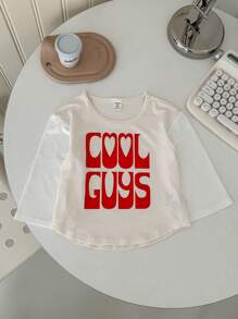 SHEIN 男童圓擺有趣字母拼接韓版長袖上衣，多用途