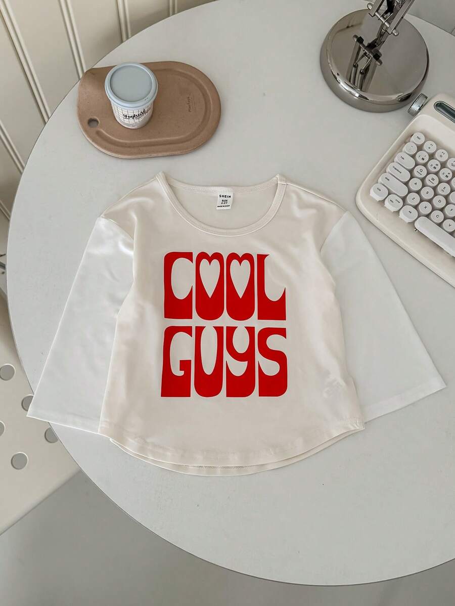 SHEIN 男童圓擺有趣字母拼接韓版長袖上衣，多用途